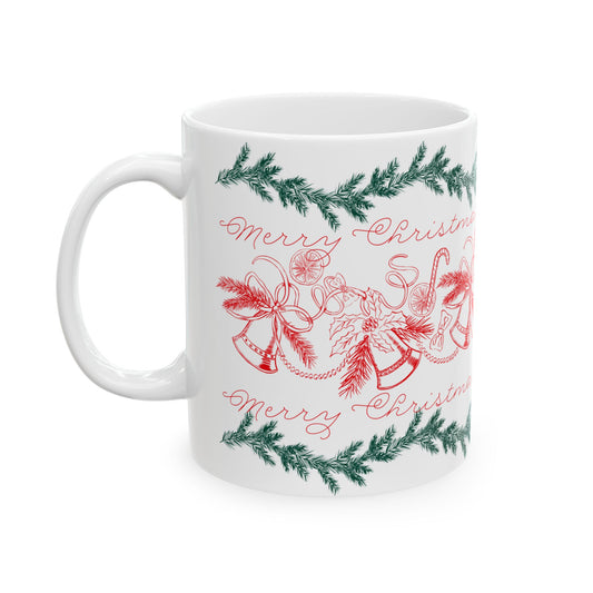 Christmas Bells Ceramic Mug — Merry Christmas Holiday Coffee Cup (11oz & 15oz)