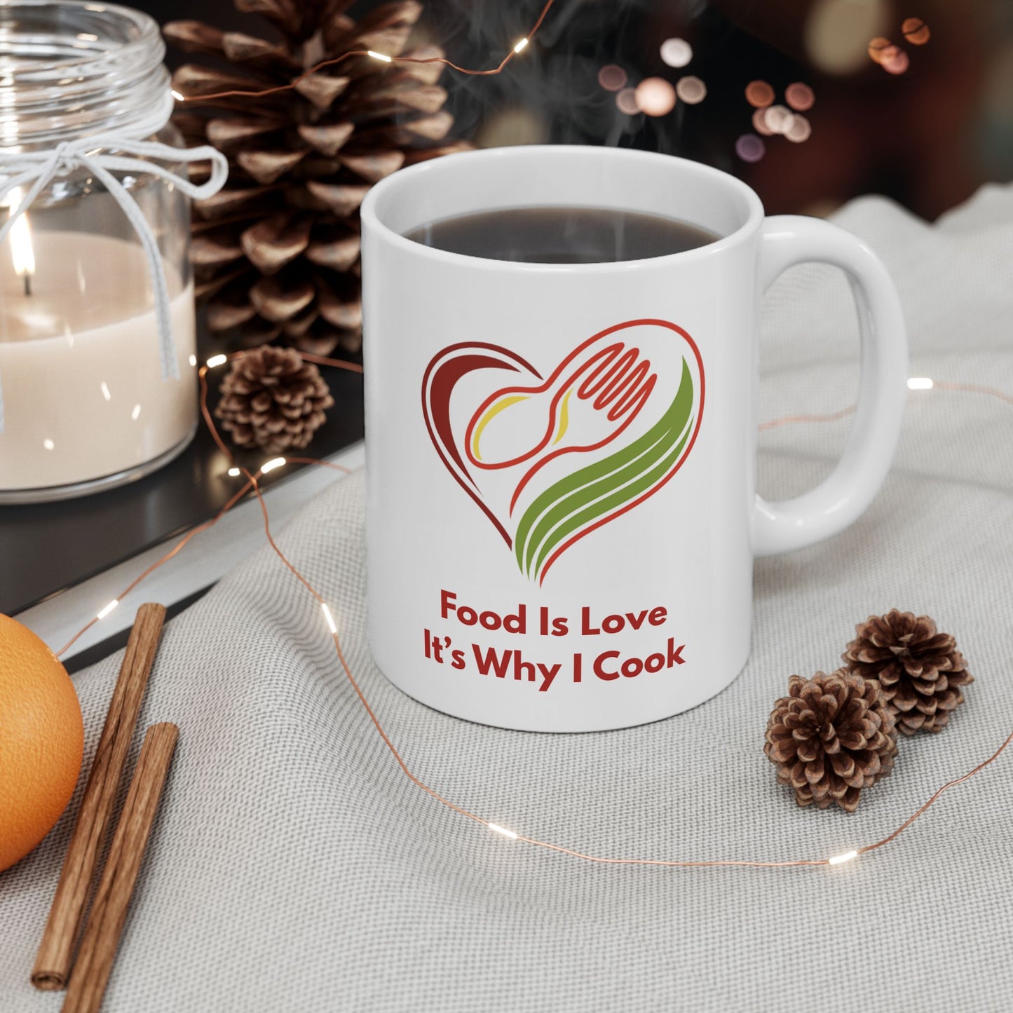 Food Is Love It's Why I Cook Mug – 11oz Ceramic Coffee Cup | Soul Sips Gift for Foodies, Home Cooks & Culinary Romantics