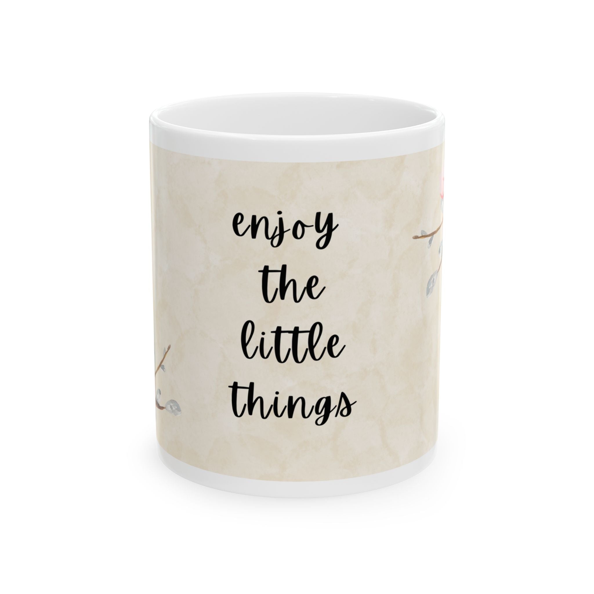 Enjoy the Little Things Mug – 11oz Ceramic Coffee Cup with Apple Blossom Design | Soul Sips Gift for Mindful Moments & Cozy Mornings