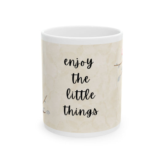 Enjoy the Little Things Mug – 11oz Ceramic Coffee Cup with Apple Blossom Design | Soul Sips Gift for Mindful Moments & Cozy Mornings