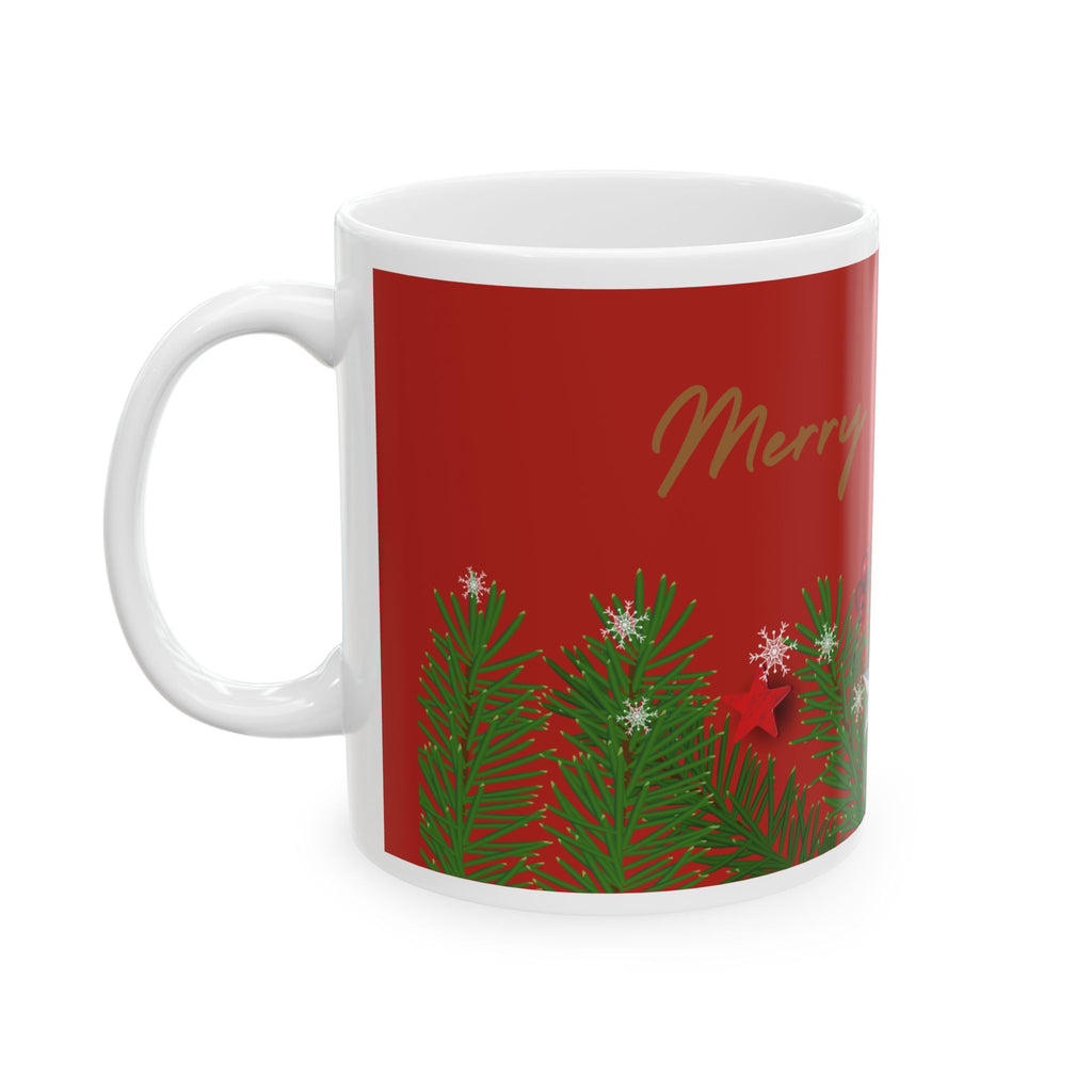 Merry Christmas Pine Garland Ceramic Mug (11oz & 15oz)