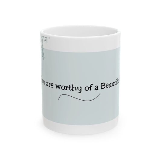 You Are Worthy” Self-Love Mug – Inspirational 11oz Blue Ceramic Coffee Cup | Soul Sips Gift for Mindfulness & Positive Affirmations