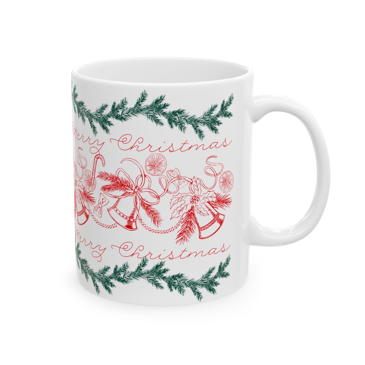 Christmas Bells Ceramic Mug — Merry Christmas Holiday Coffee Cup (11oz & 15oz)