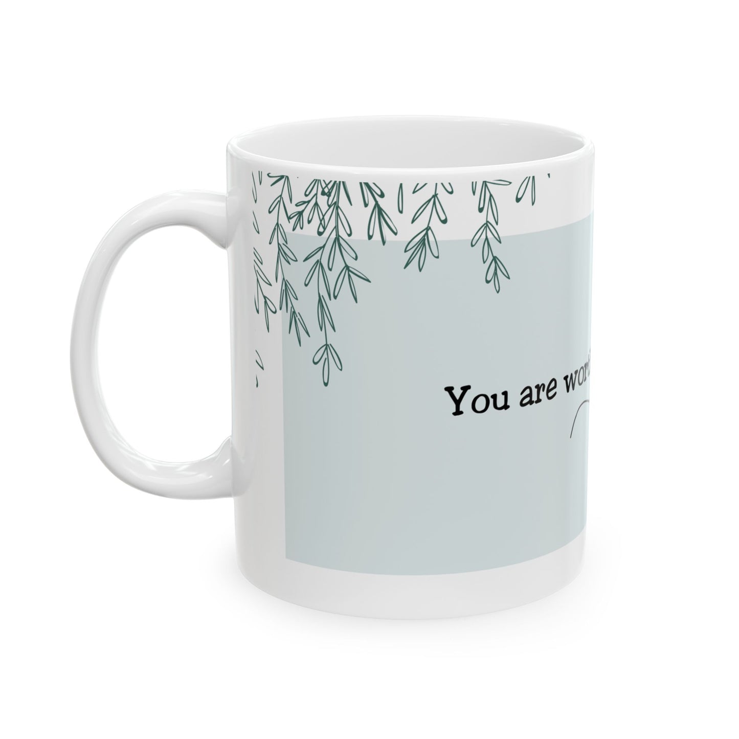 You Are Worthy” Self-Love Mug – Inspirational 11oz Blue Ceramic Coffee Cup | Soul Sips Gift for Mindfulness & Positive Affirmations