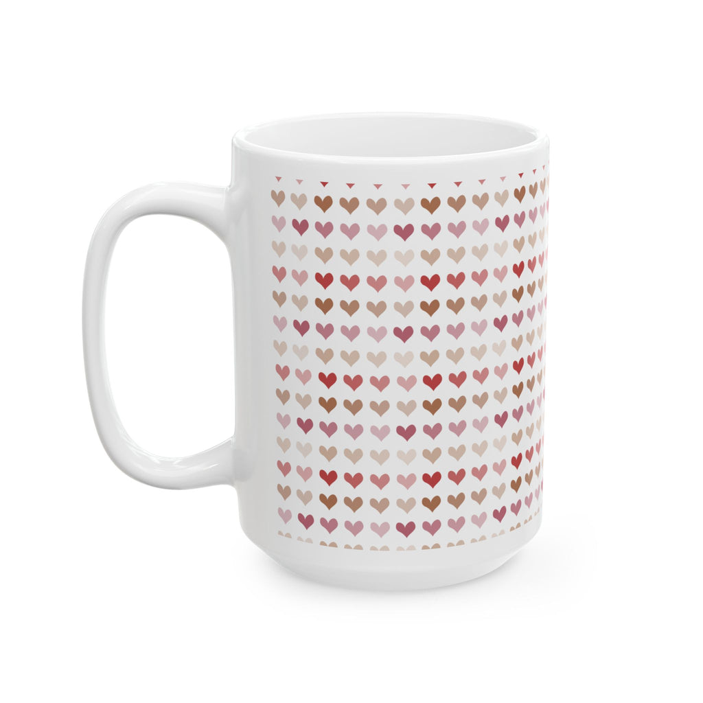 Heart Pattern Ceramic Mug – Pink & Rose Gold Tiny Hearts Coffee Cup (11oz, 15oz)