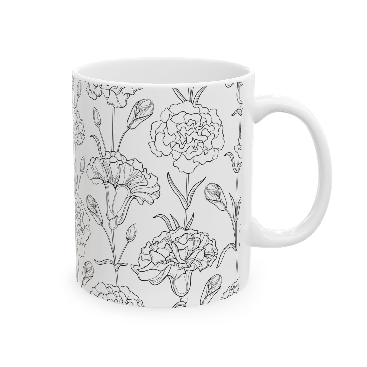 Elegant Floral Mug – 11oz Black and White Ceramic Coffee Cup | Soul Sips Minimalist Gift for Aesthetic Coffee Lovers & Cozy Spaces