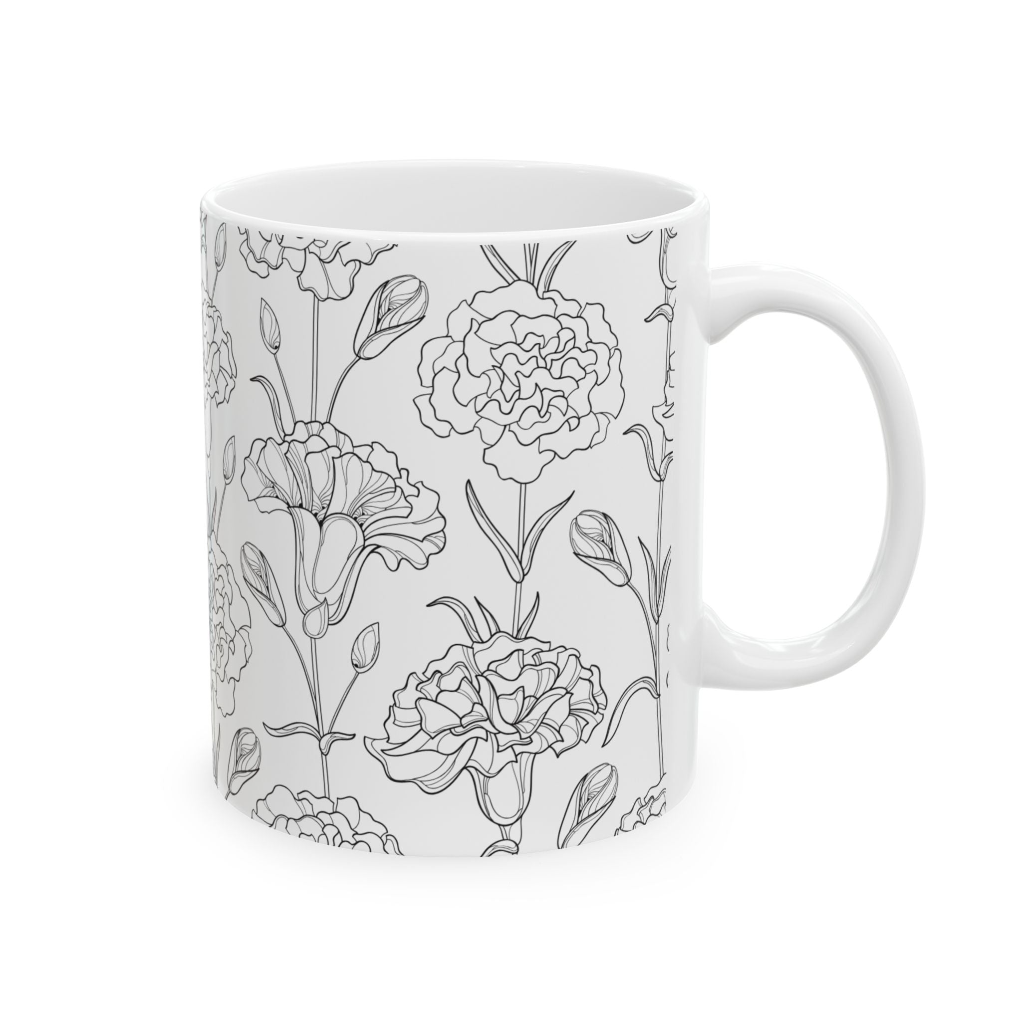 Elegant Floral Mug – 11oz Black and White Ceramic Coffee Cup | Soul Sips Minimalist Gift for Aesthetic Coffee Lovers & Cozy Spaces