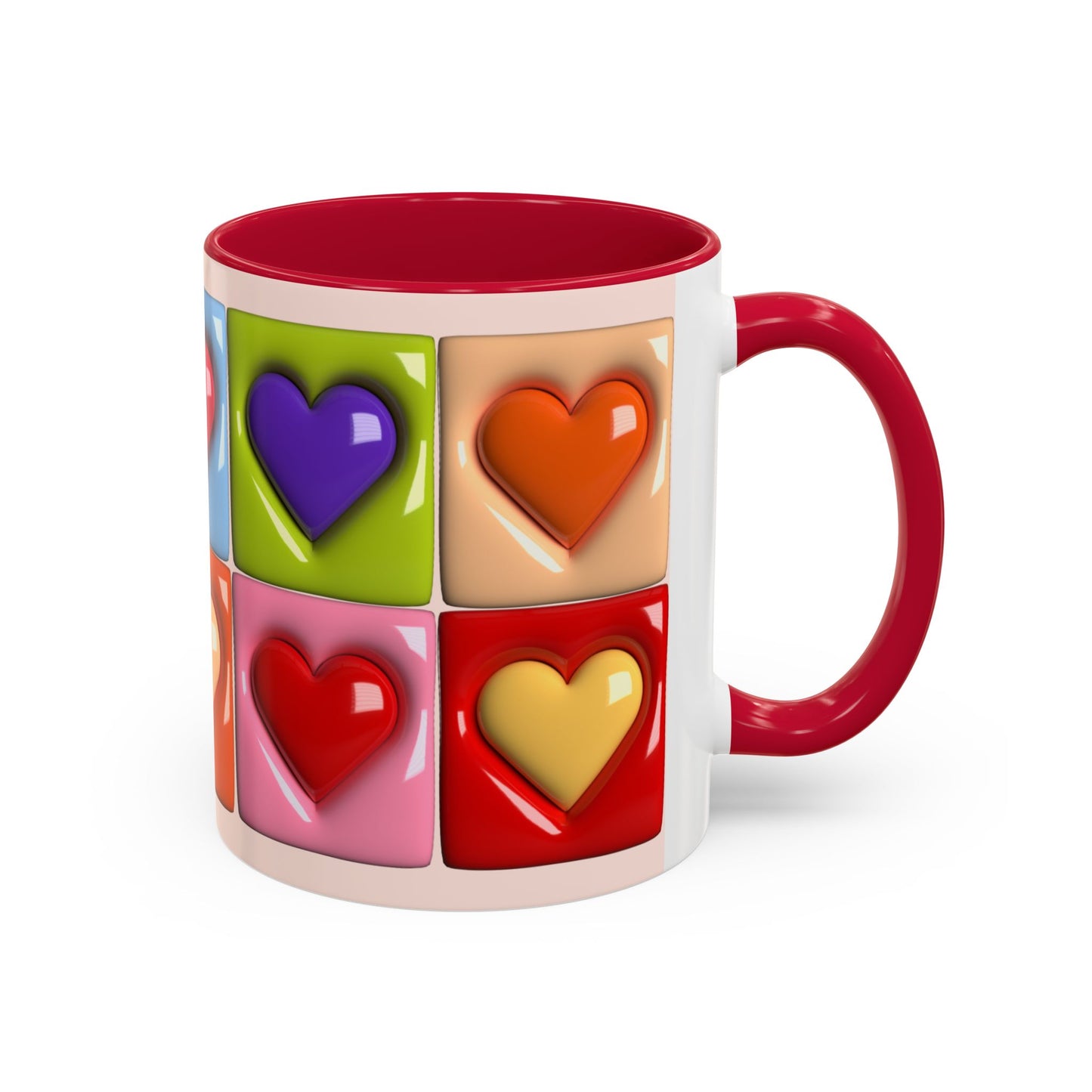 Colorful Heart Grid Coffee Mug — 11oz/15oz Vibrant Pop-Art Ceramic Gift
