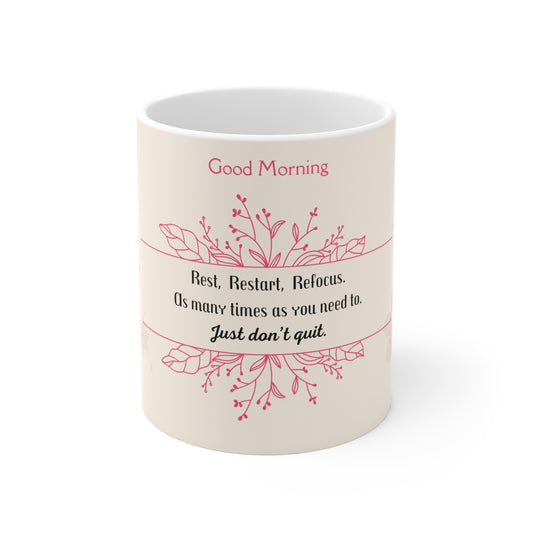 Good Morning Floral  Coffee Cup, 11 oz Ceramic Mug