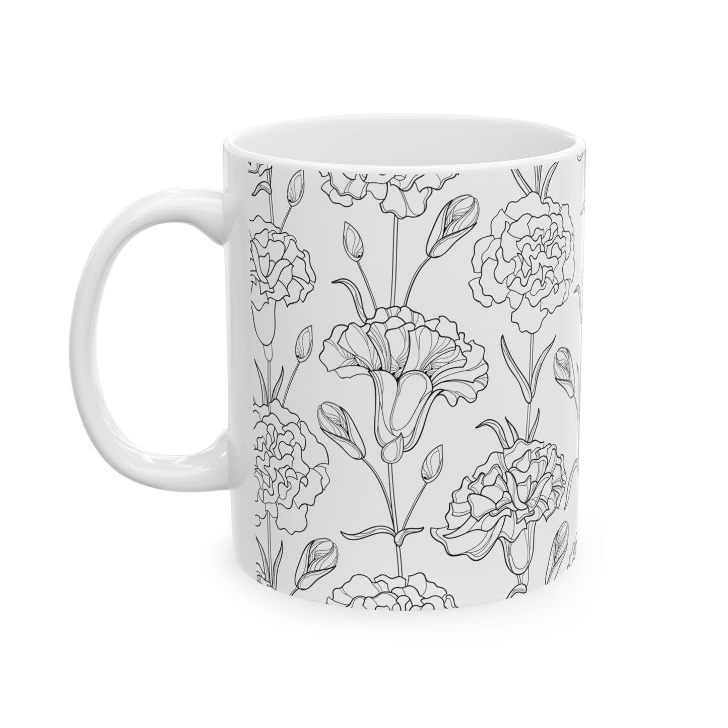 Elegant Floral Mug – 11oz Black and White Ceramic Coffee Cup | Soul Sips Minimalist Gift for Aesthetic Coffee Lovers & Cozy Spaces