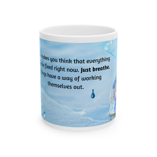 Just Breathe Mug – 11oz Ceramic Coffee Cup | Soul Sips Gift for Stress Relief, Mindfulness & Calm Mornings