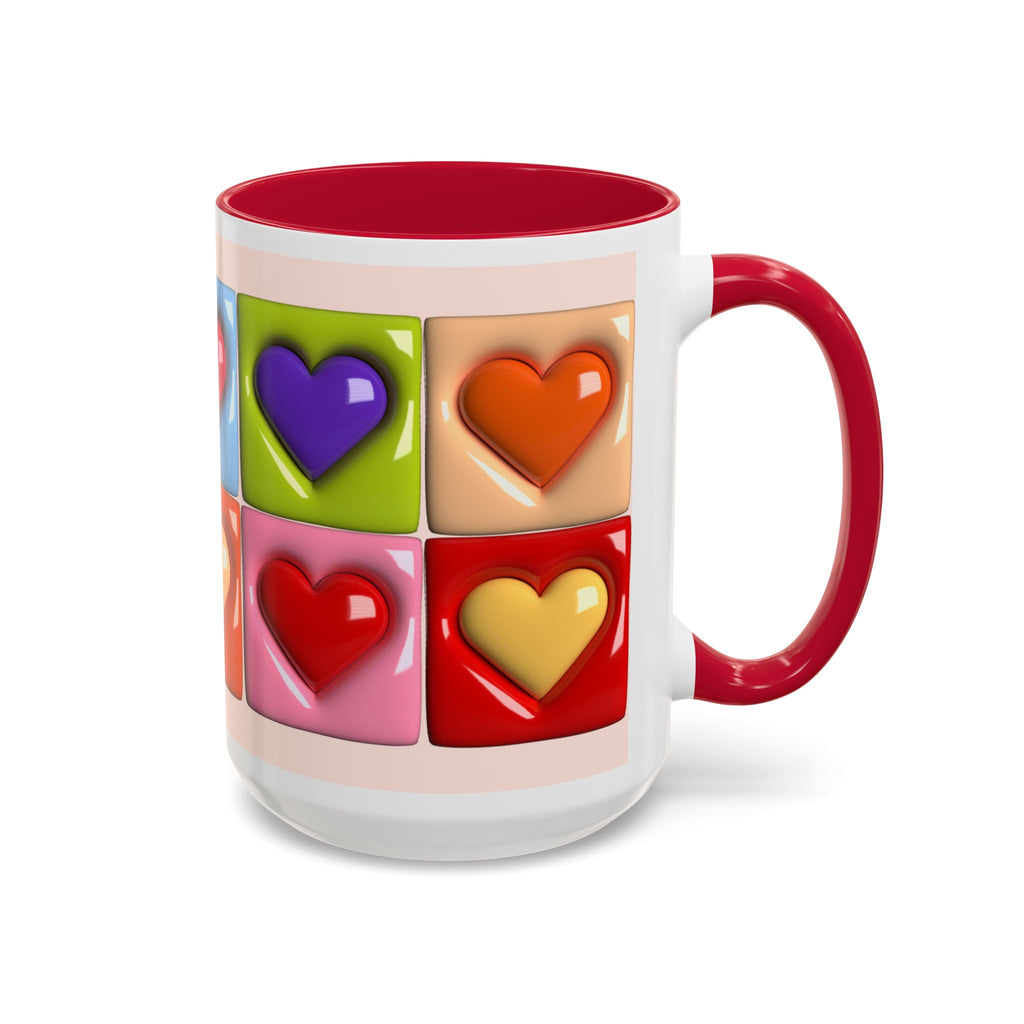Colorful Heart Grid Coffee Mug — 11oz/15oz Vibrant Pop-Art Ceramic Gift