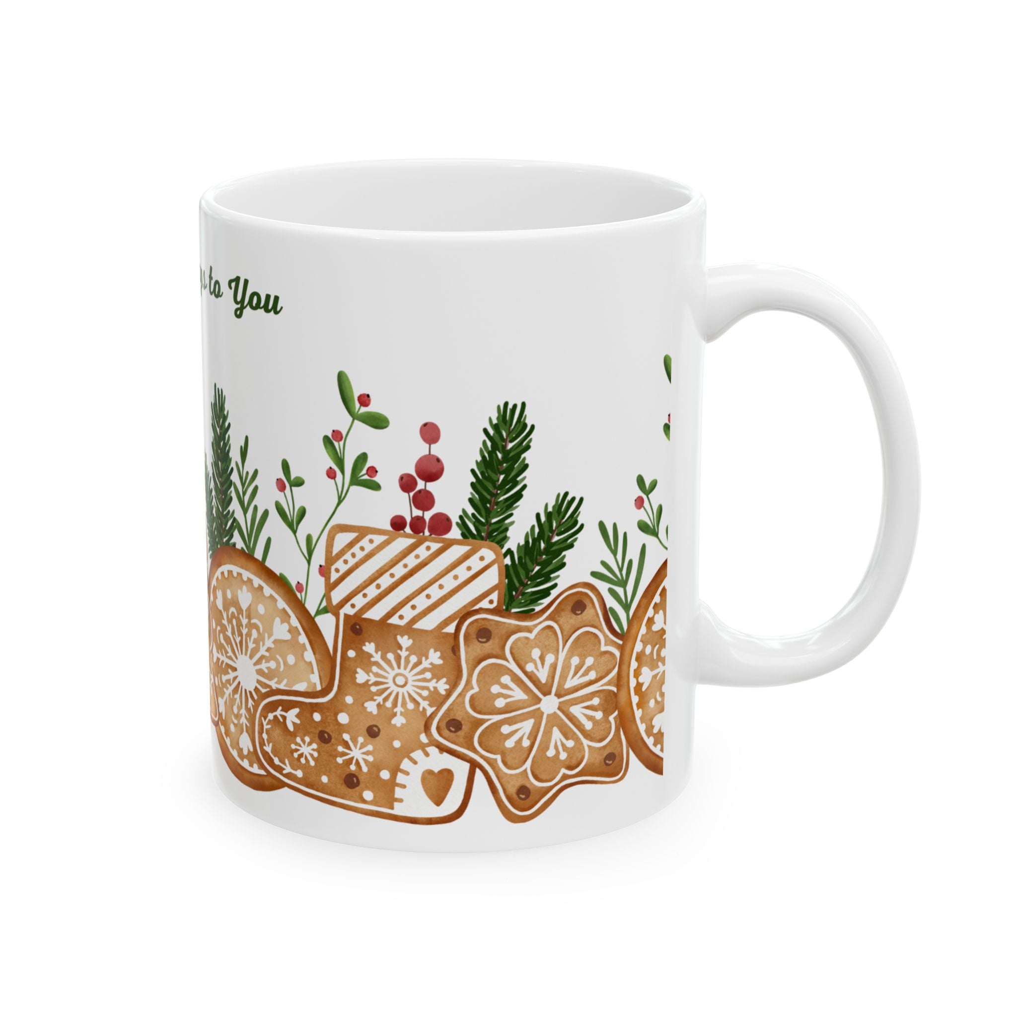 Holiday Gingerbread Mug — "Happy Holidays to You" Ceramic Coffee Cup (11oz)