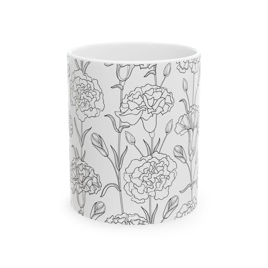 Elegant Floral Mug – 11oz Black and White Ceramic Coffee Cup | Soul Sips Minimalist Gift for Aesthetic Coffee Lovers & Cozy Spaces