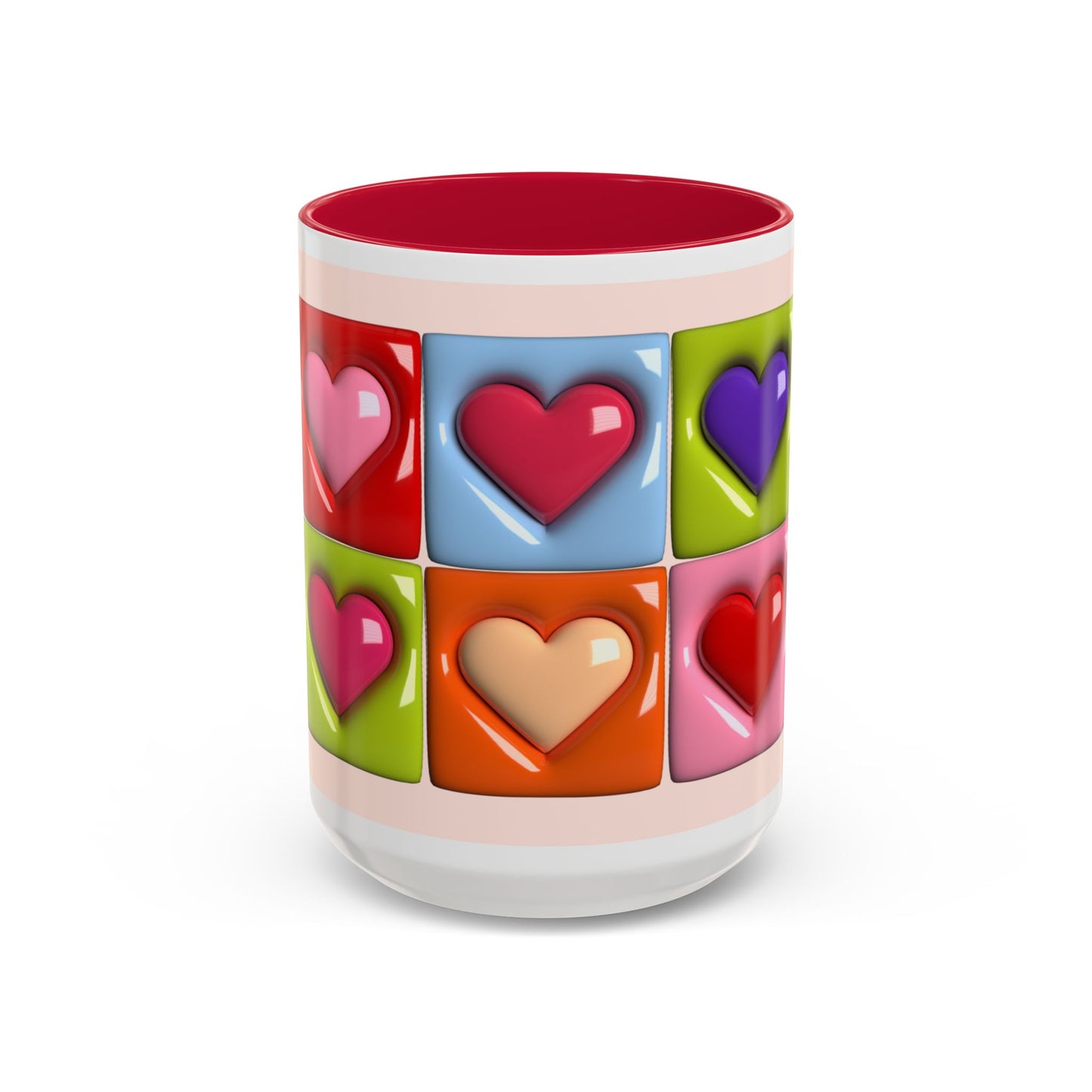 Colorful Heart Grid Coffee Mug — 11oz/15oz Vibrant Pop-Art Ceramic Gift