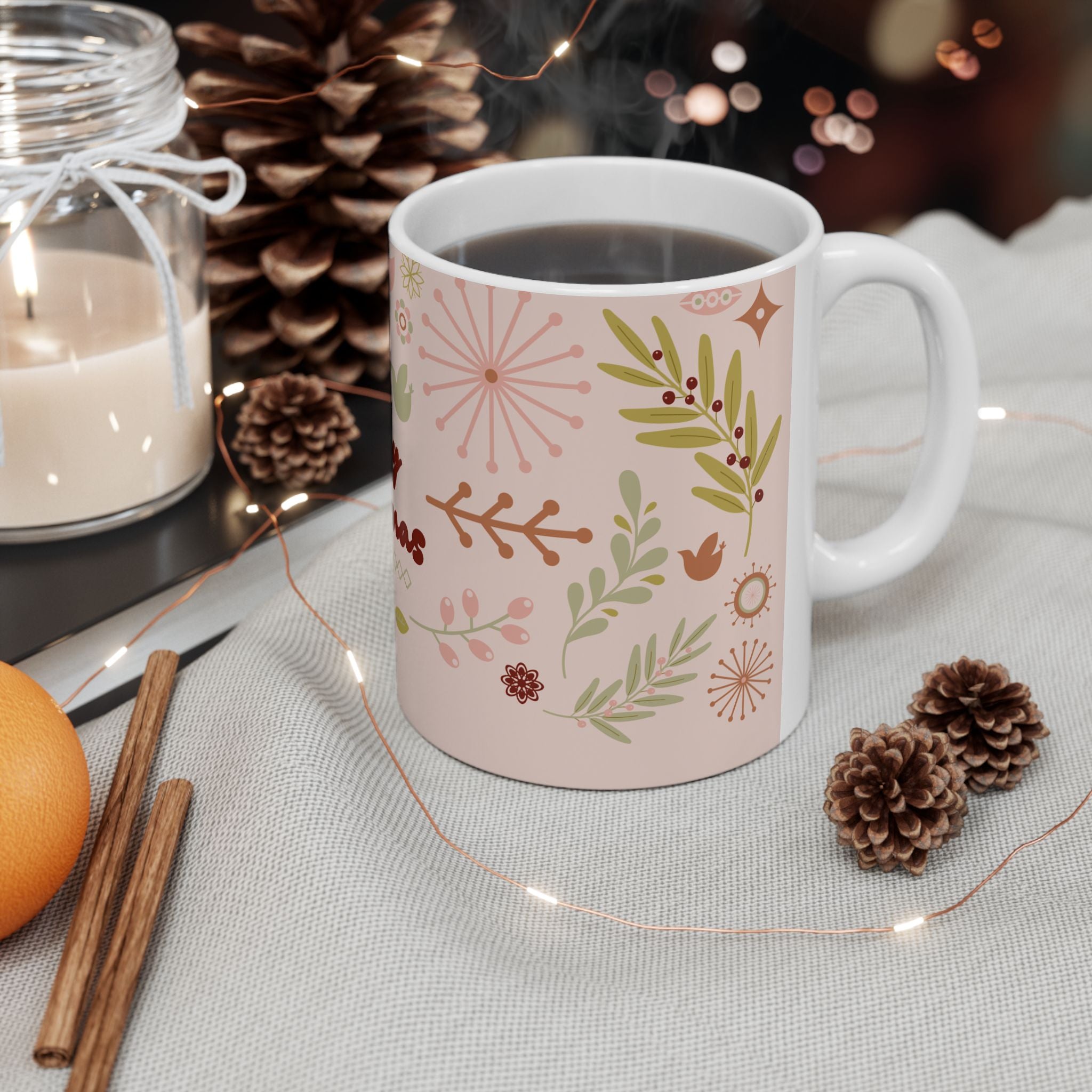 Pink Scandinavian Holiday Coffee Cup (11oz)