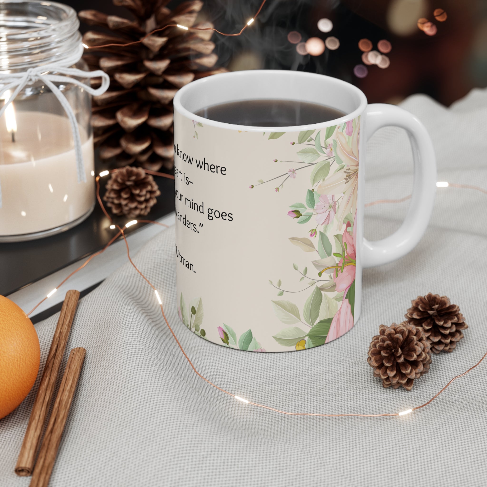 Walt Whitman Floral Mug--11oz Floral Ceramic Coffee Cup