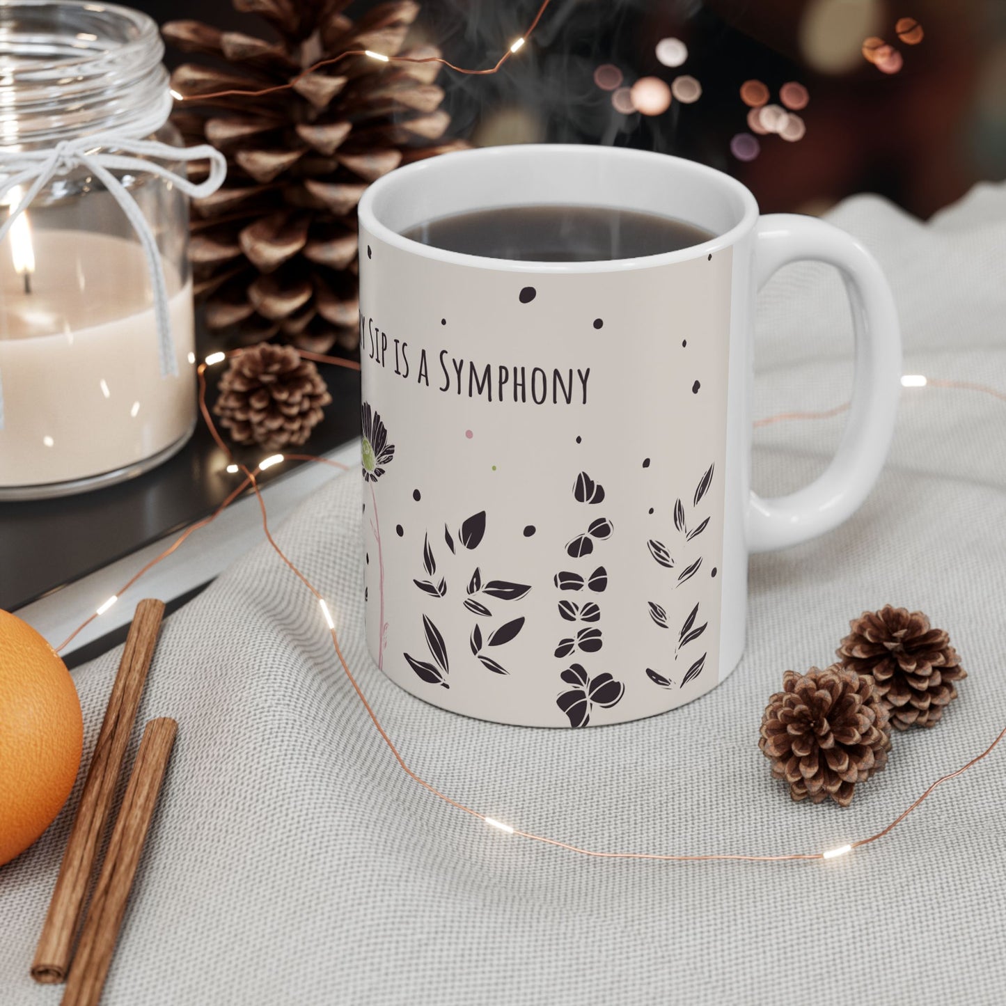 Blooms of Bliss Mug – 11oz Floral Ceramic Coffee Cup | Soul Sips Romantic Gift for Tea Lovers, Music Moods & Aesthetic Morning Moments