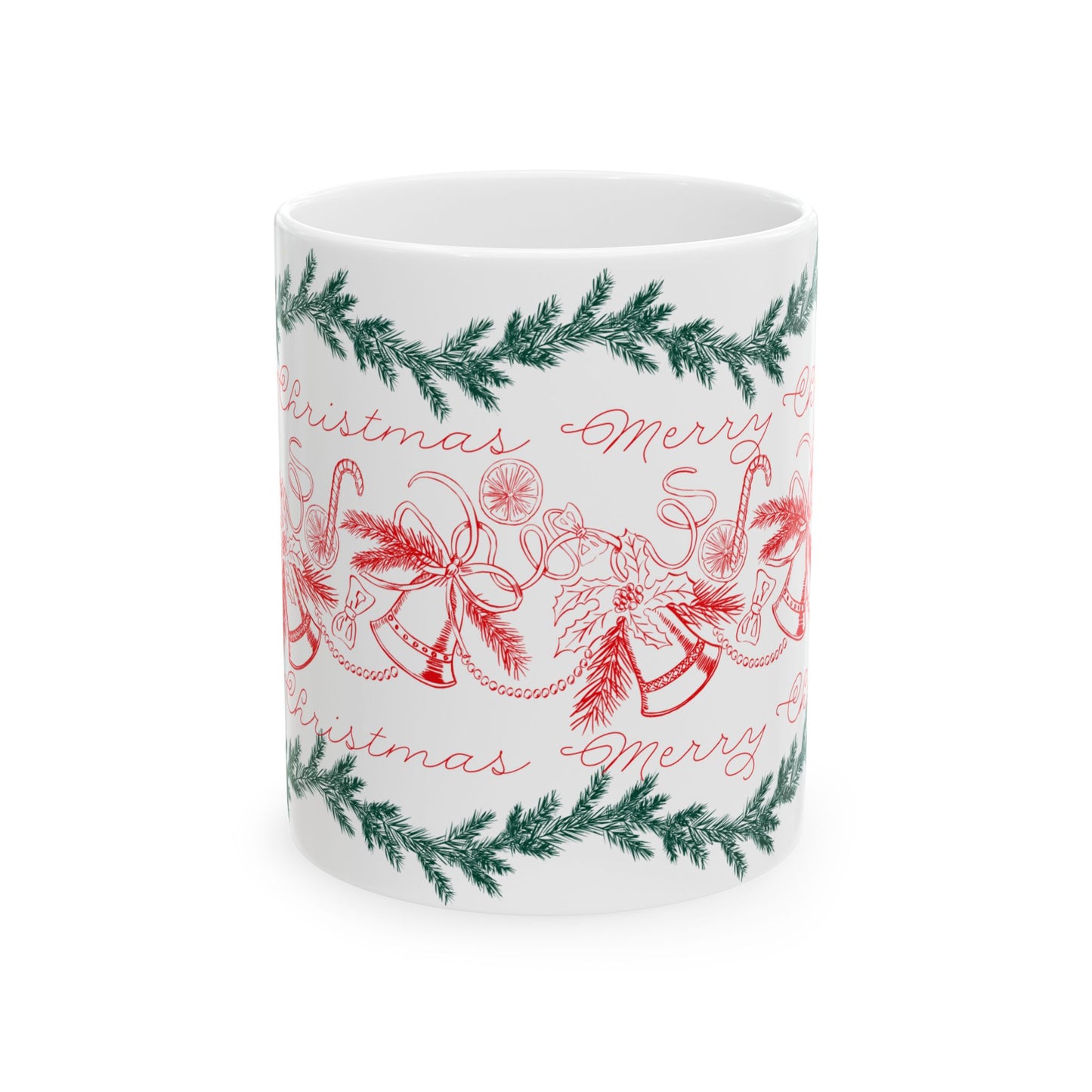 Christmas Bells Ceramic Mug — Merry Christmas Holiday Coffee Cup (11oz & 15oz)