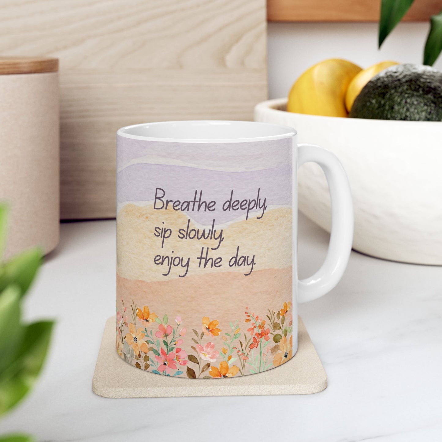 Breathe Deeply Sip Slowly Mug – 11oz Ceramic Coffee Cup | Soul Sips Mindfulness Gift for Meditation, Relaxation & Morning Rituals