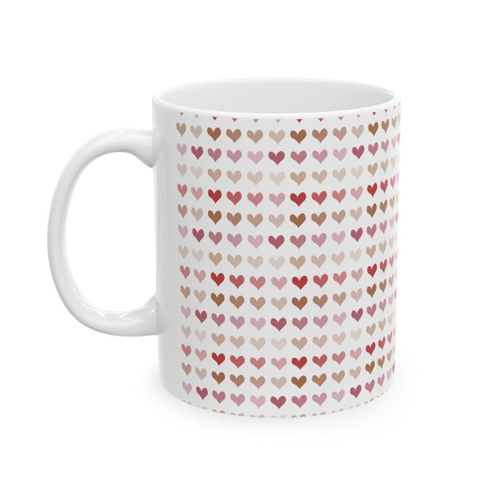 Heart Pattern Ceramic Mug – Pink & Rose Gold Tiny Hearts Coffee Cup (11oz, 15oz)