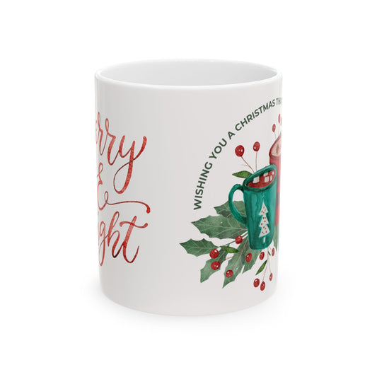 Christmas Mug — 'Merry & Bright' Holiday Ceramic Coffee Cup (11oz & 15oz)