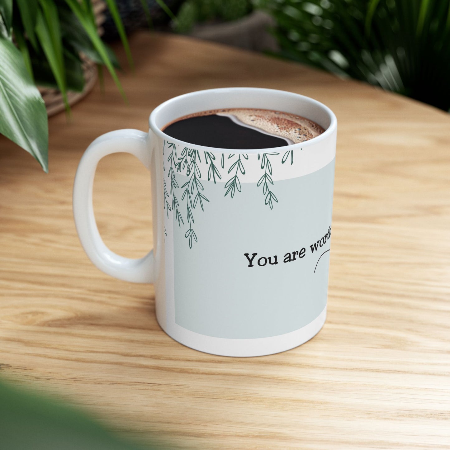 You Are Worthy” Self-Love Mug – Inspirational 11oz Blue Ceramic Coffee Cup | Soul Sips Gift for Mindfulness & Positive Affirmations