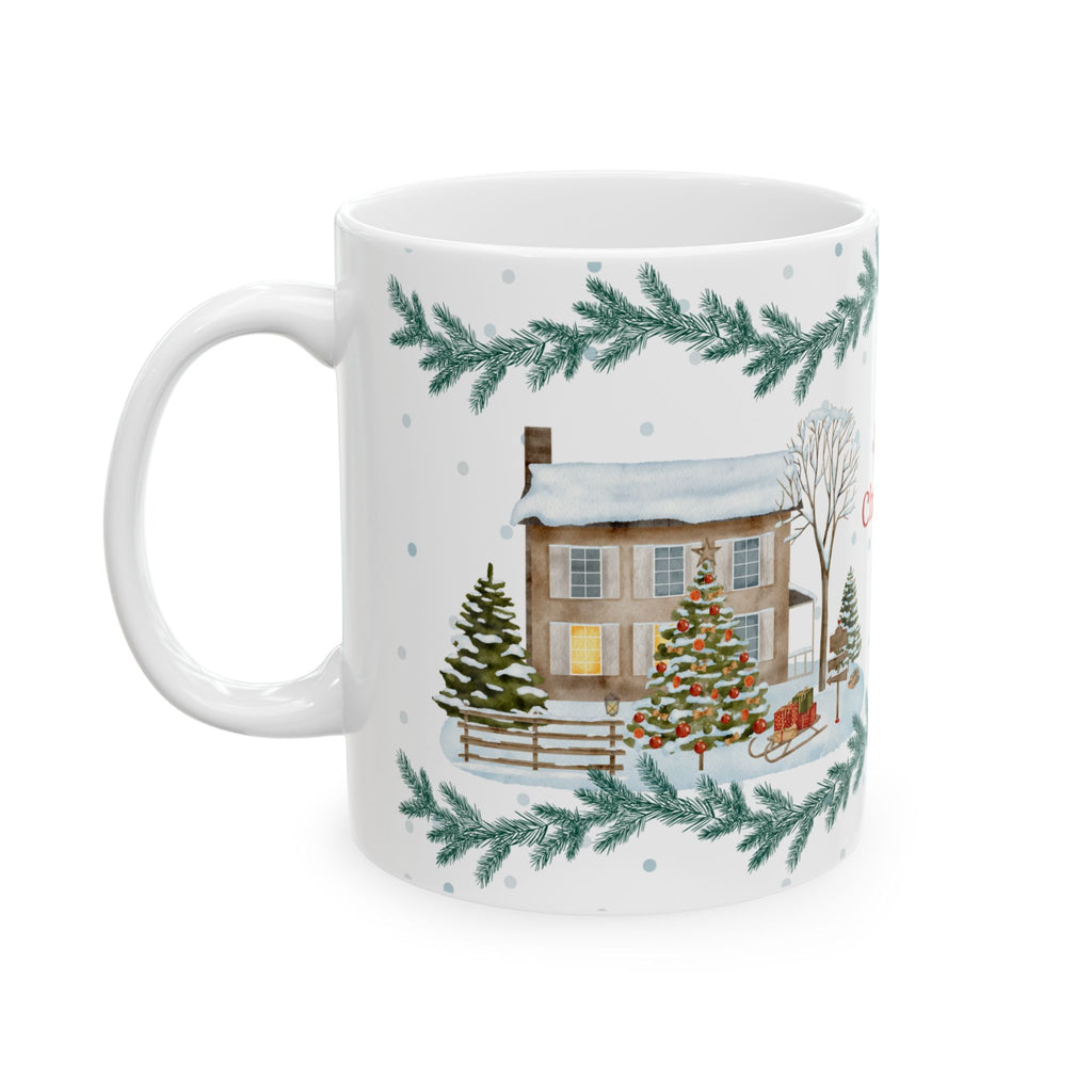 Merry Christmas Holiday Ceramic Mug — Festive Winter Village 11oz/15oz