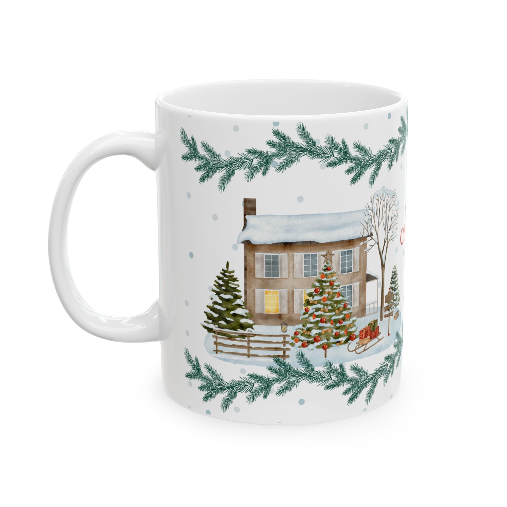 Merry Christmas Holiday Ceramic Mug — Festive Winter Village 11oz/15oz