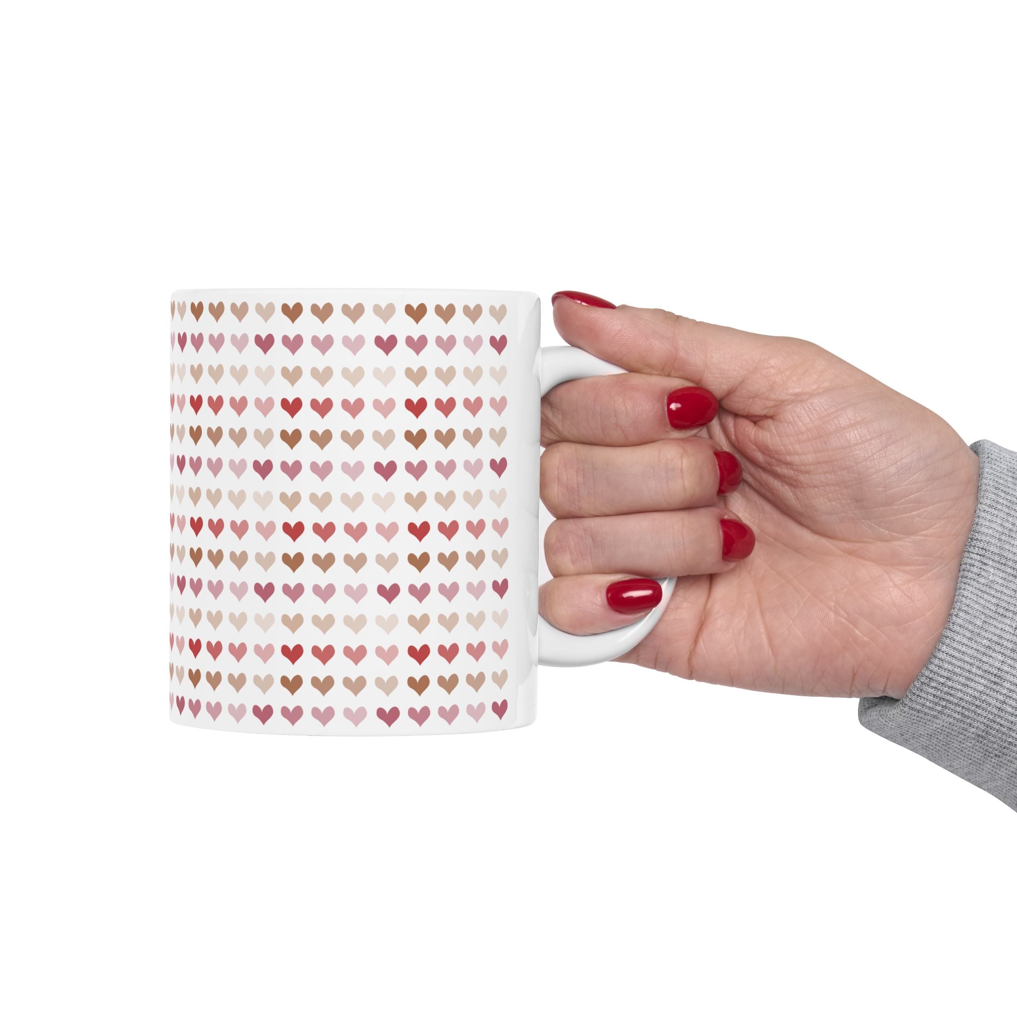 Heart Pattern Ceramic Mug – Pink & Rose Gold Tiny Hearts Coffee Cup (11oz, 15oz)
