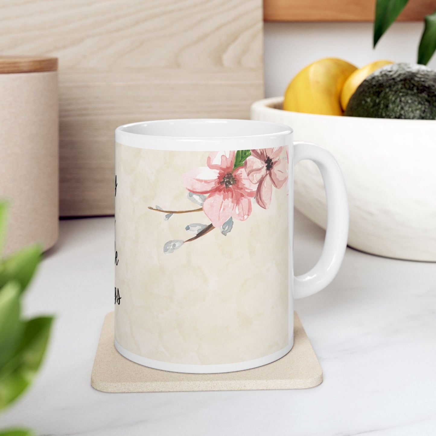 Enjoy the Little Things Mug – 11oz Ceramic Coffee Cup with Apple Blossom Design | Soul Sips Gift for Mindful Moments & Cozy Mornings