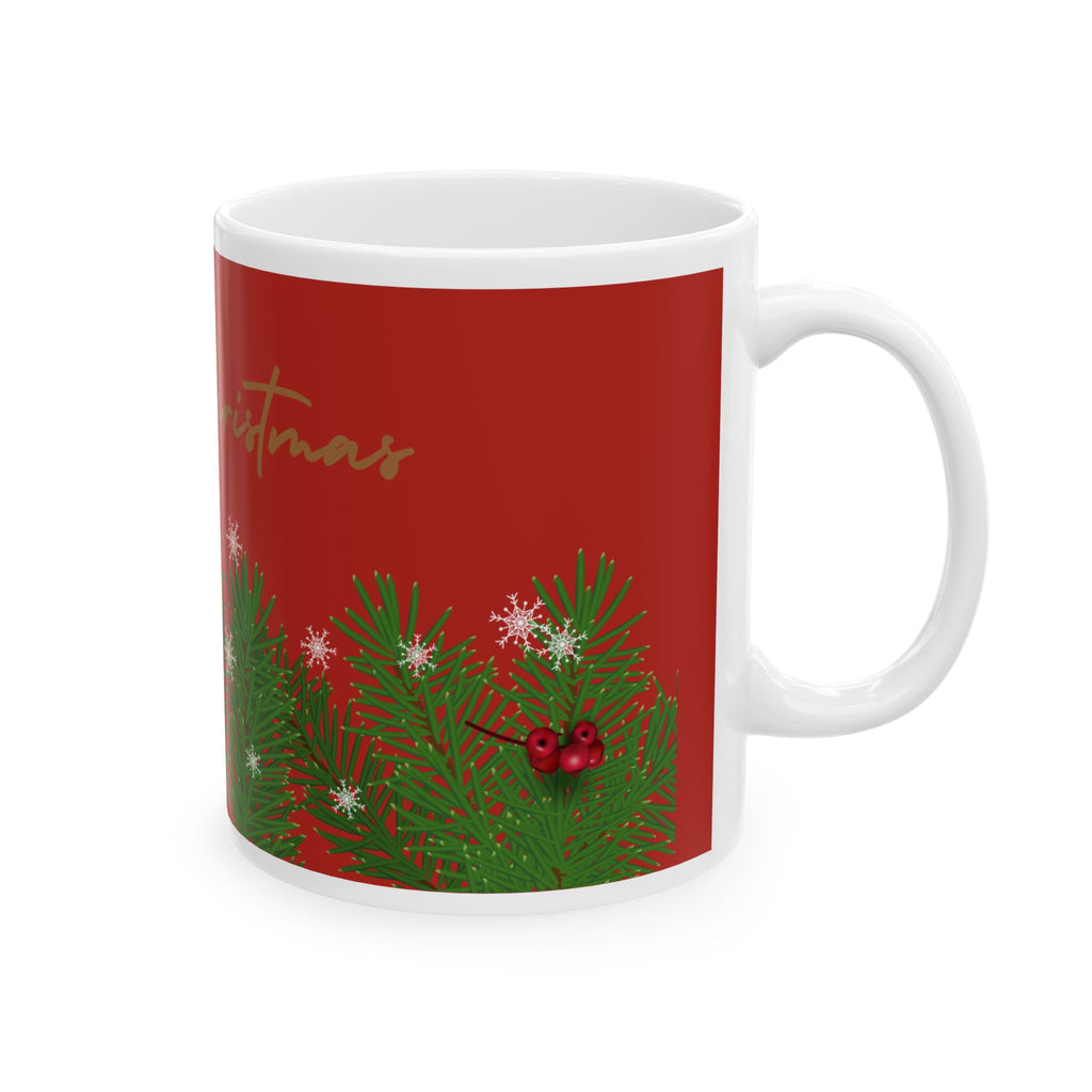 Merry Christmas Pine Garland Ceramic Mug (11oz & 15oz)
