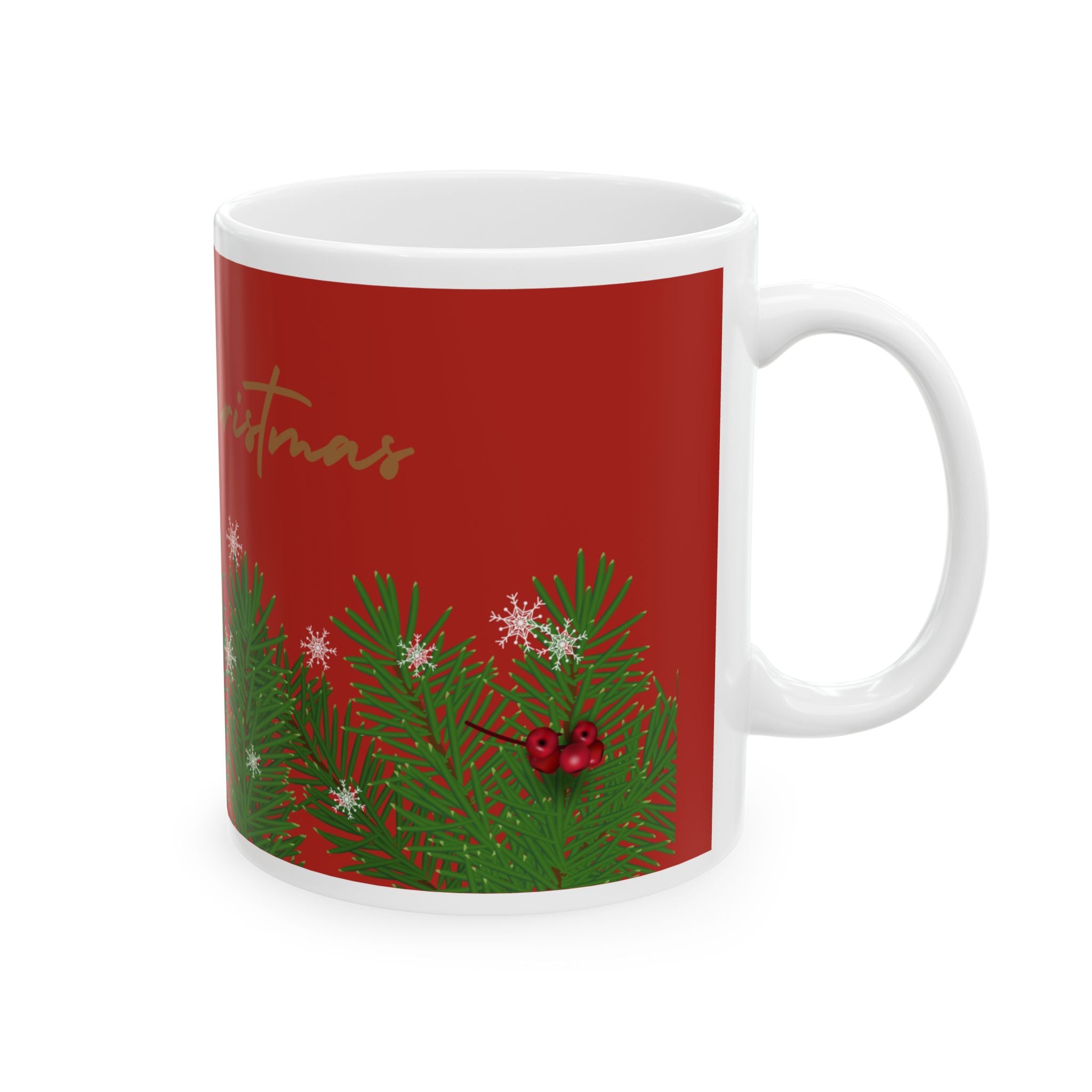 Merry Christmas Pine Garland Ceramic Mug (11oz & 15oz)