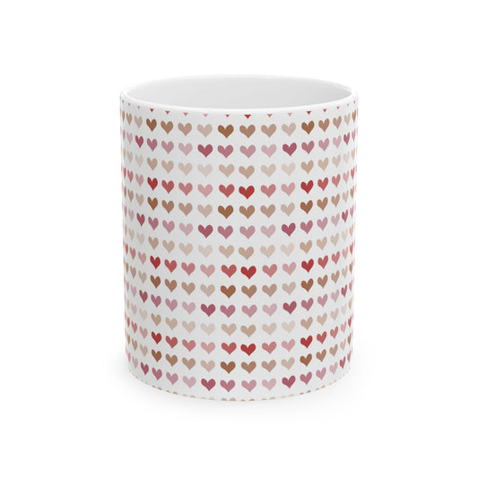 Heart Pattern Ceramic Mug – Pink & Rose Gold Tiny Hearts Coffee Cup (11oz, 15oz)