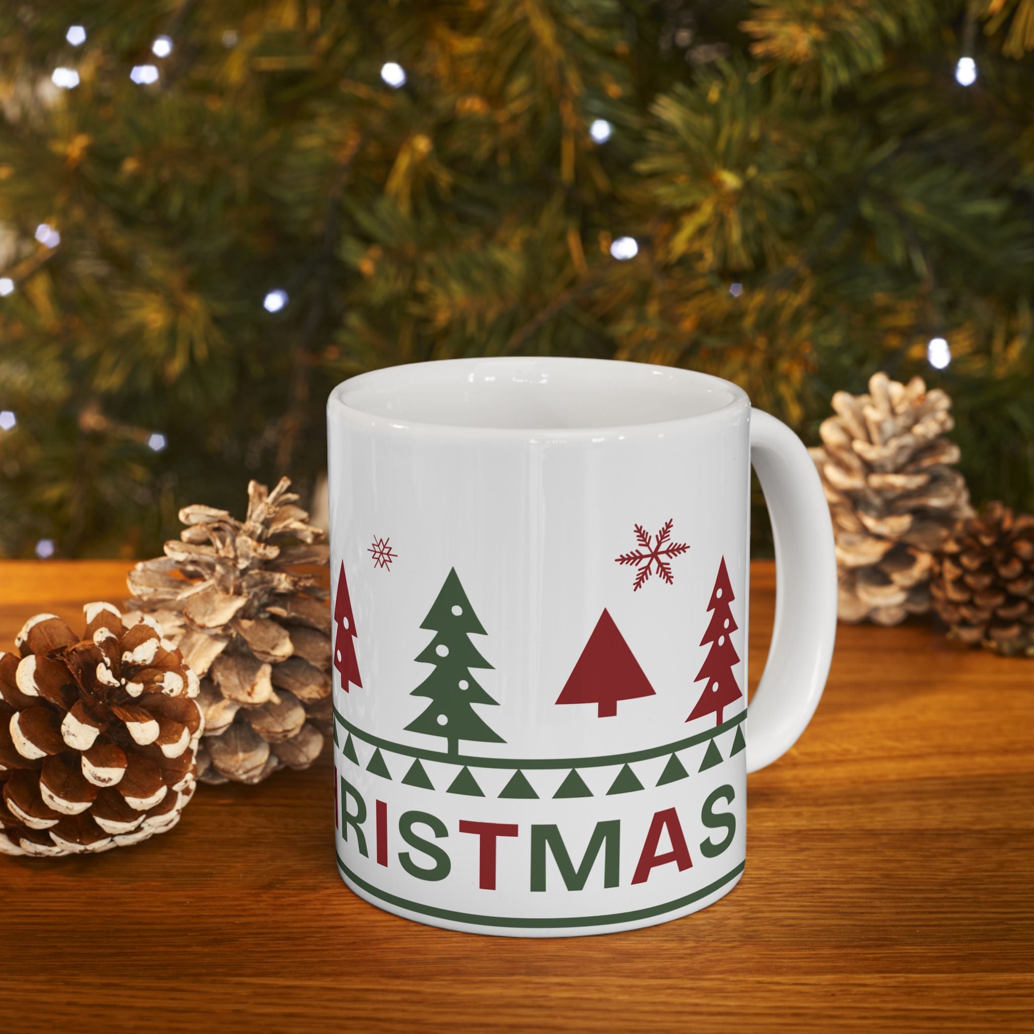 Merry Christmas Holiday Trees Ceramic Coffee Mug (11oz)