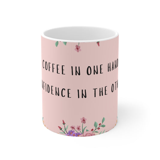 Confidence Brew Coffee Mug – 11oz Pink Floral Ceramic Cup | Soul Sips Gift for Girl Bosses, Dream Chasers & Power Mornings