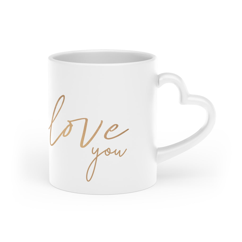 Love Script Ceramic Mug — Gold Heart Accent, Romantic Gift for Valentine’s Day & Anniversaries