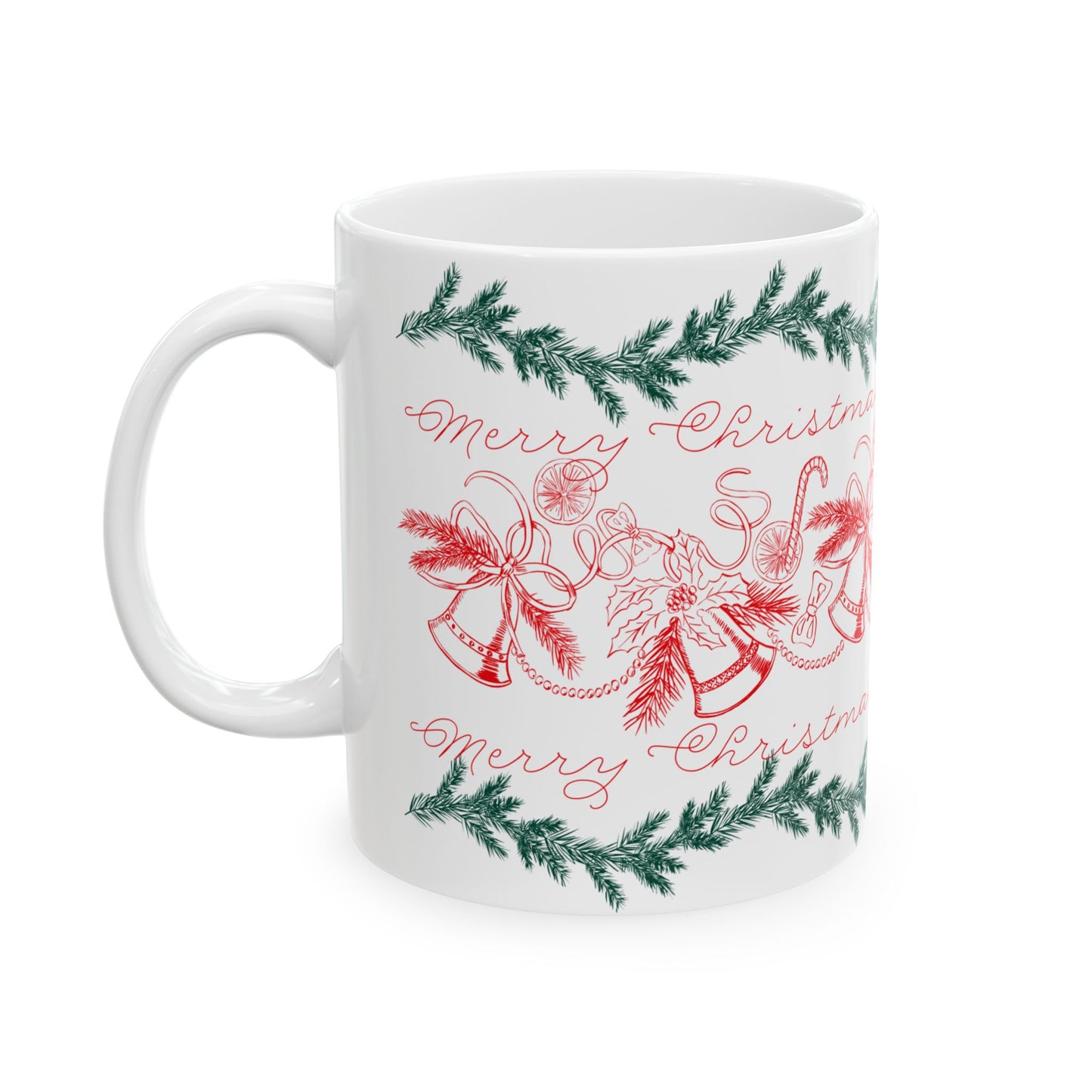 Christmas Bells Ceramic Mug — Merry Christmas Holiday Coffee Cup (11oz & 15oz)