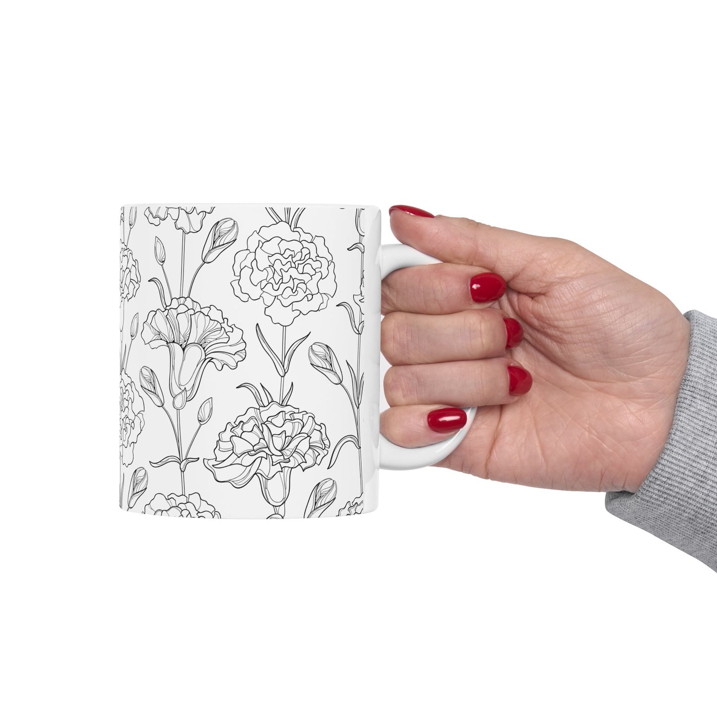 Elegant Floral Mug – 11oz Black and White Ceramic Coffee Cup | Soul Sips Minimalist Gift for Aesthetic Coffee Lovers & Cozy Spaces