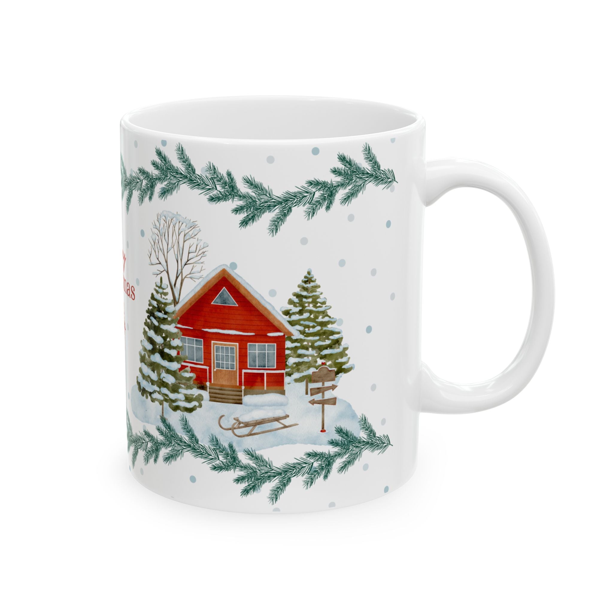 Merry Christmas Holiday Ceramic Mug — Festive Winter Village 11oz/15oz
