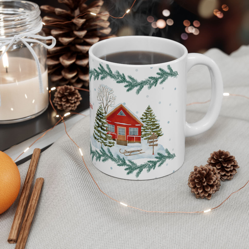 Merry Christmas Holiday Ceramic Mug — Festive Winter Village 11oz/15oz