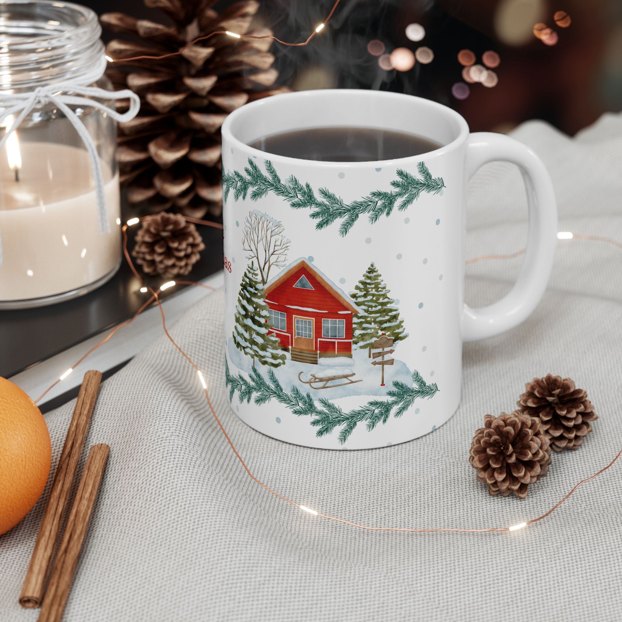 Merry Christmas Holiday Ceramic Mug — Festive Winter Village 11oz/15oz
