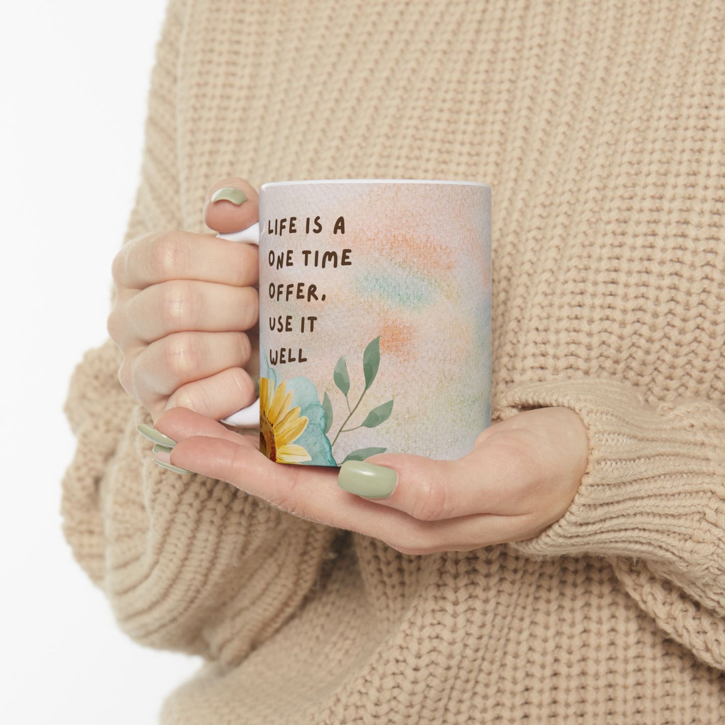 Life Is a One-Time Offer” Motivational Mug – 11oz Ceramic Coffee Cup | Soul Sips Inspirational Gift for Goal-Setters & Dreamers