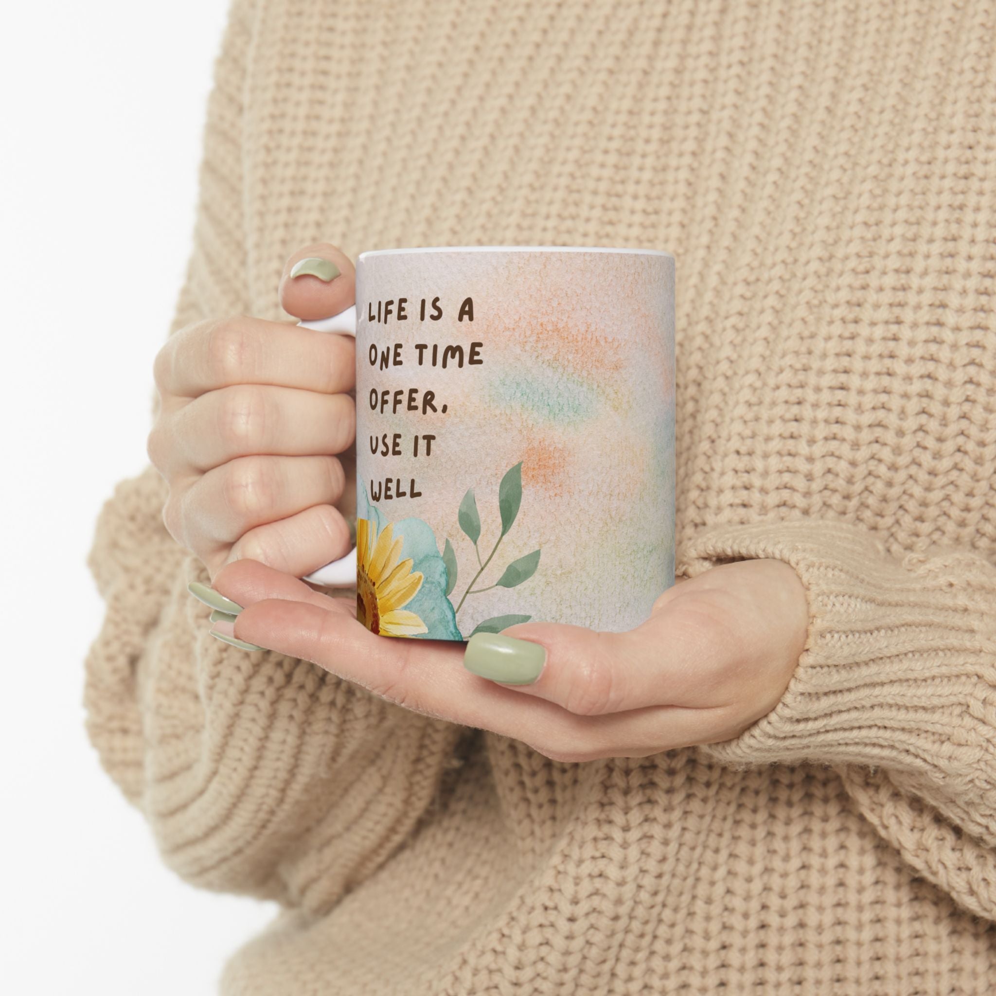 Life Is a One-Time Offer” Motivational Mug – 11oz Ceramic Coffee Cup | Soul Sips Inspirational Gift for Goal-Setters & Dreamers