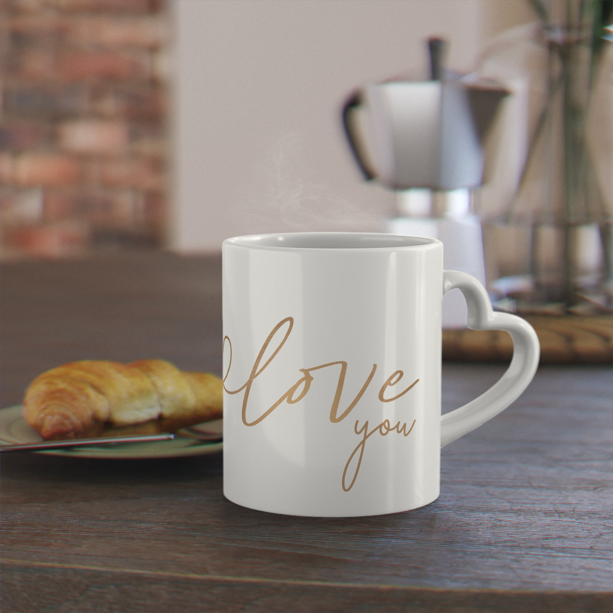 Love Script Ceramic Mug — Gold Heart Accent, Romantic Gift for Valentine’s Day & Anniversaries