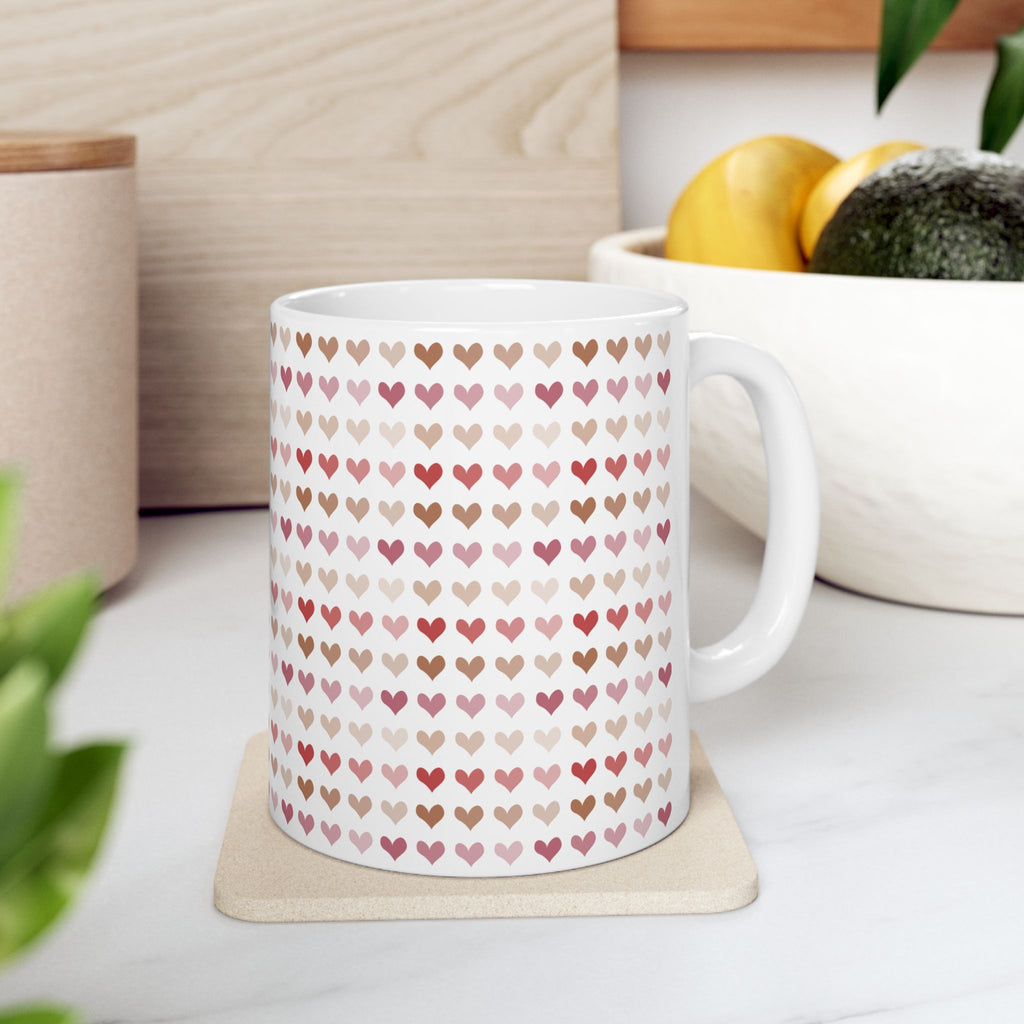 Heart Pattern Ceramic Mug – Pink & Rose Gold Tiny Hearts Coffee Cup (11oz, 15oz)