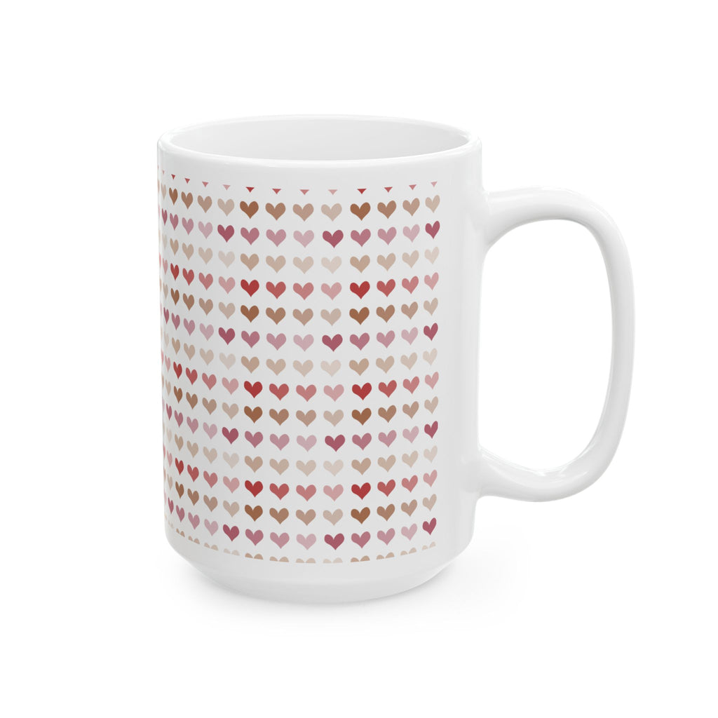 Heart Pattern Ceramic Mug – Pink & Rose Gold Tiny Hearts Coffee Cup (11oz, 15oz)