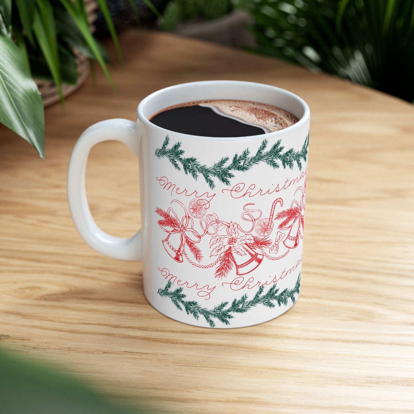 Christmas Bells Ceramic Mug — Merry Christmas Holiday Coffee Cup (11oz & 15oz)