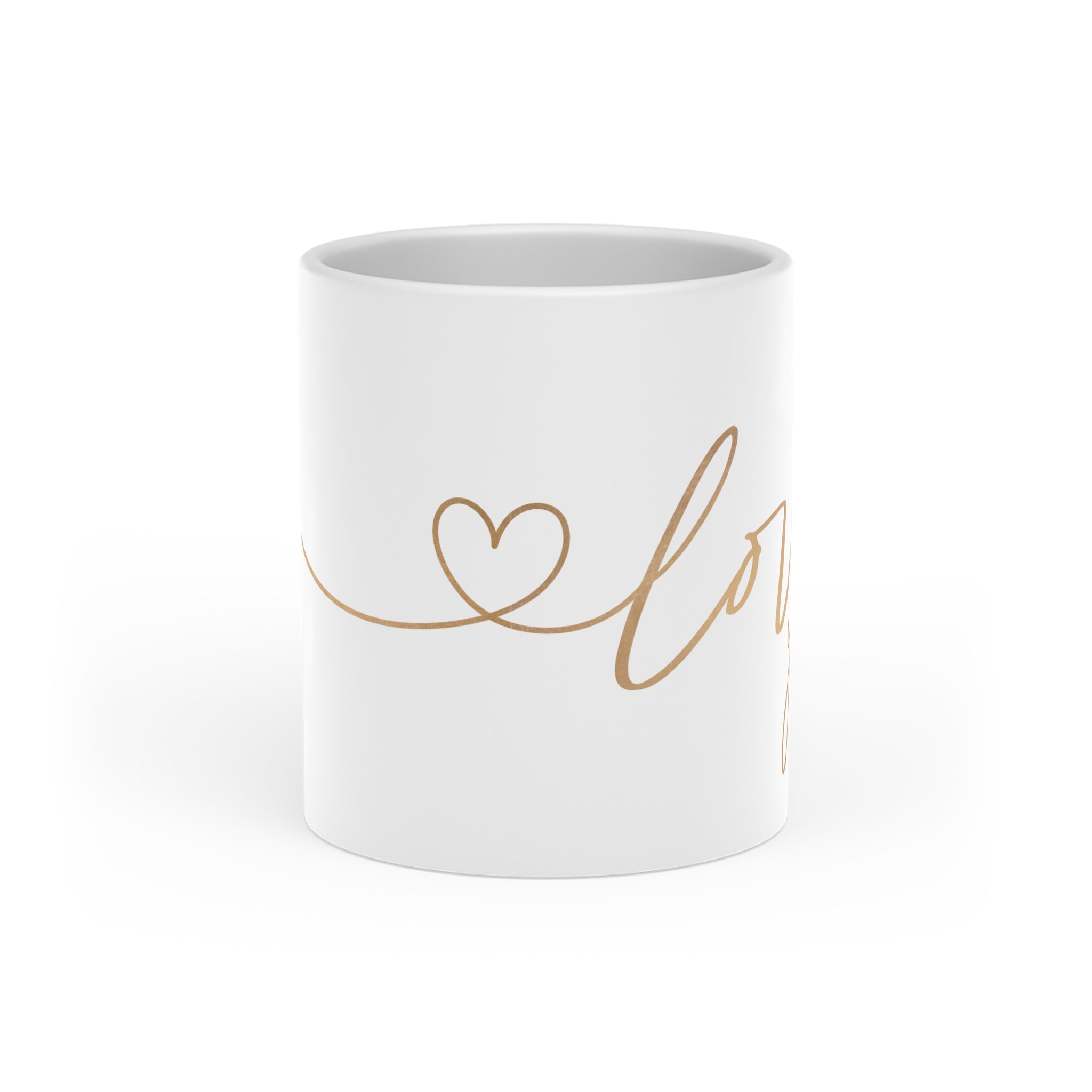 Love Script Ceramic Mug — Gold Heart Accent, Romantic Gift for Valentine’s Day & Anniversaries