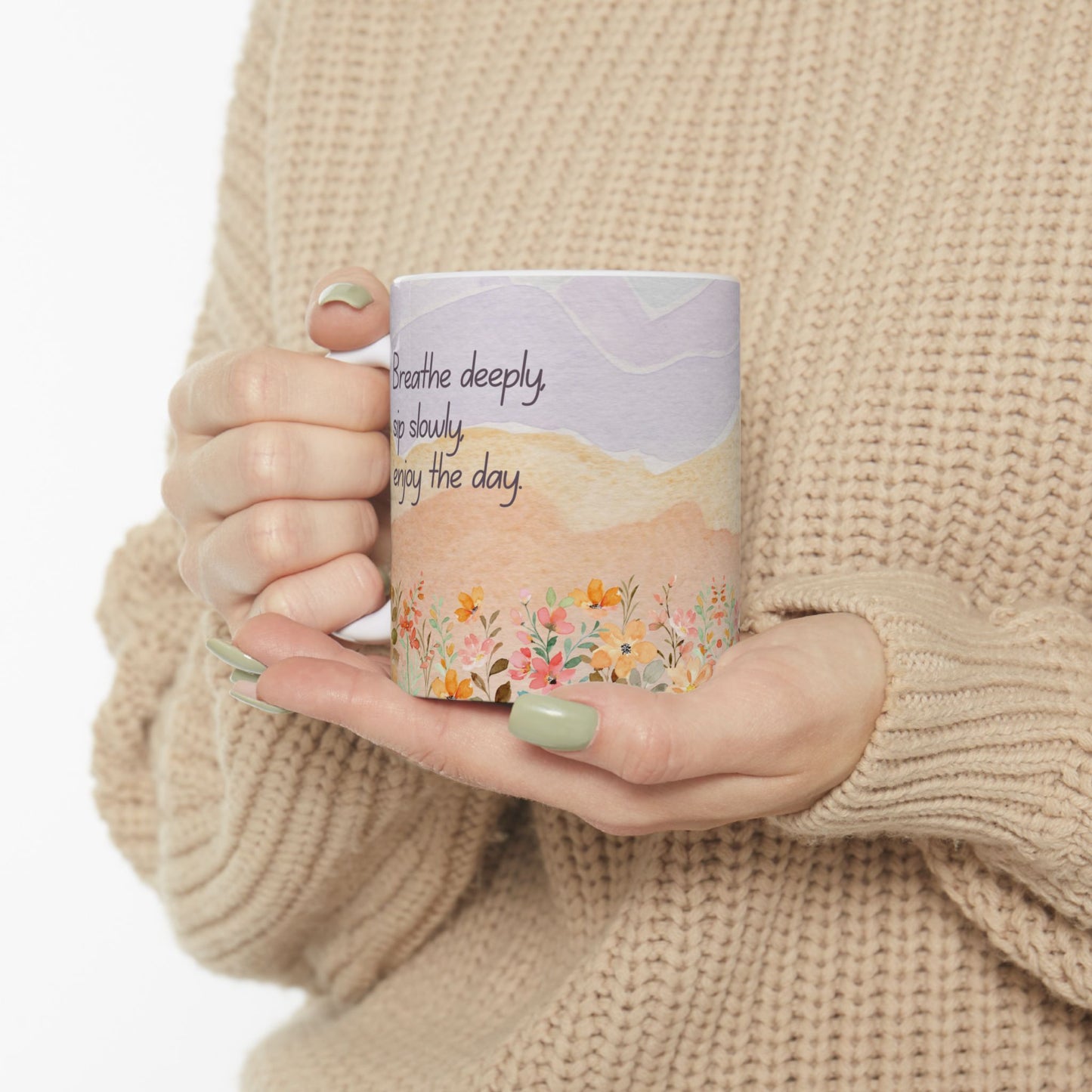 Breathe Deeply Sip Slowly Mug – 11oz Ceramic Coffee Cup | Soul Sips Mindfulness Gift for Meditation, Relaxation & Morning Rituals